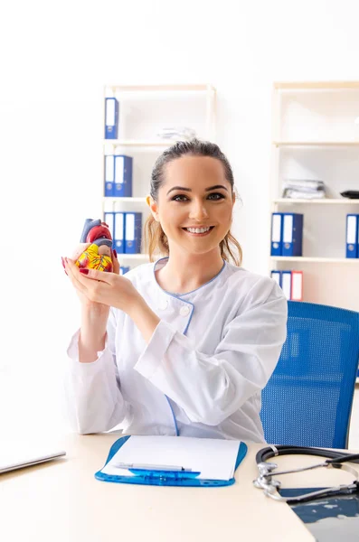 Junge Ärztin Kardiologin sitzt im Krankenhaus — Stockfoto