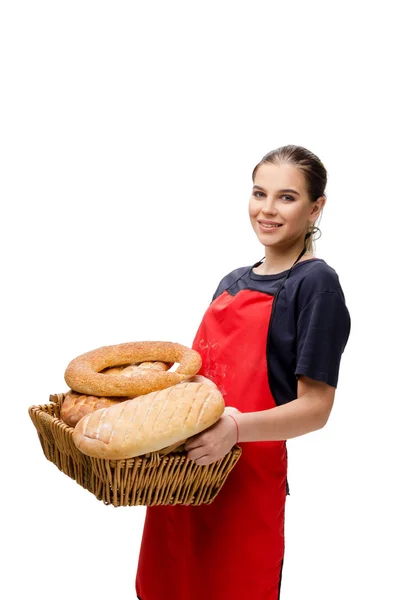 Jeune boulanger femelle isolé sur blanc — Photo