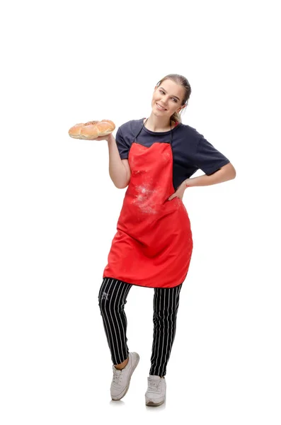 Jonge vrouwelijke baker geïsoleerd op wit — Stockfoto