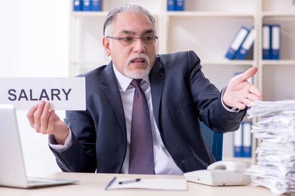 White bearded old businessman employee unhappy with excessive wo