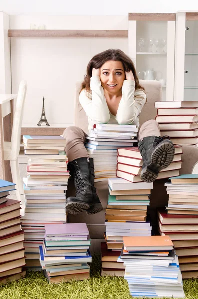Young female student preparing for exams at home — Stock Photo, Image