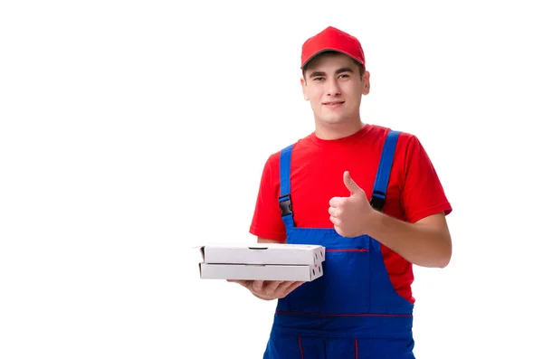 Pizza delivery worker isolated on white — Stock Photo, Image