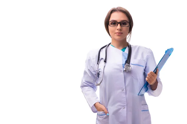 Genç bir kadın doktor beyaz izole — Stok fotoğraf