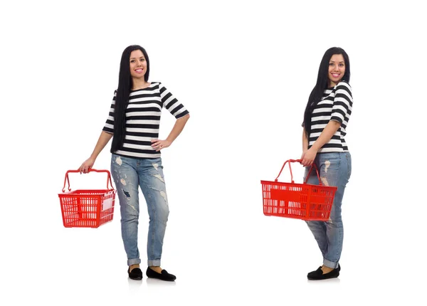 여자 쇼핑 카트 흰색 절연 — 스톡 사진