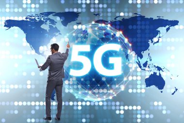 5g Internet kavramı düğmelere basarak işadamı ile