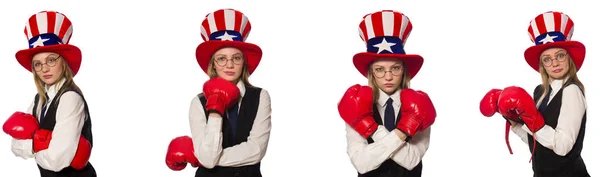 Collage avec femme et chapeau américain — Photo