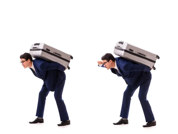 Бізнесмен стикається з надлишковими витратами через важку валізу — стокове фото