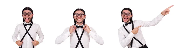 Hombre con tirantes isioated en blanco —  Fotos de Stock