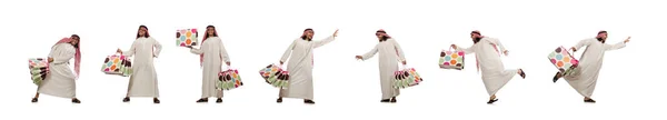 Arabe homme avec des sacs à provisions sur blanc — Photo