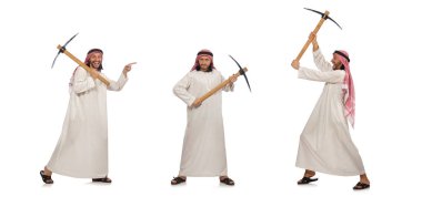 Buz üzerinde beyaz izole balta ile Arap adam