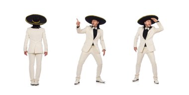 Takım elbise ve beyaz izole sombrero komik Meksika