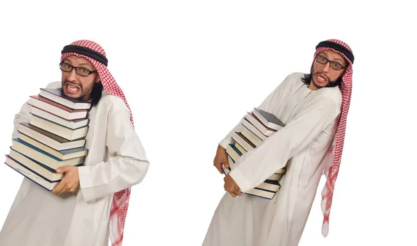 Homme arabe avec des livres isolés sur blanc — Photo