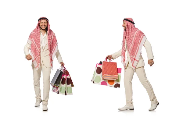 Arab man med påsar på vit — Stockfoto