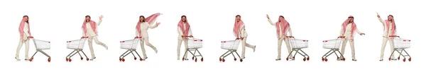 Arabiska mannen gör shopping isolerad på vitt — Stockfoto