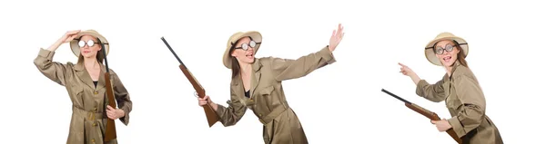 Mujer con sombrero de safari en blanco — Foto de Stock