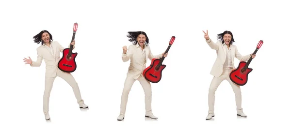 Homem com guitarra isolada em branco — Fotografia de Stock