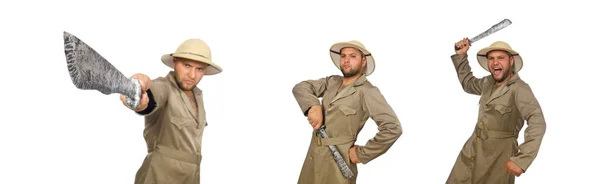 Hombre con cuchillo aislado en blanco — Foto de Stock