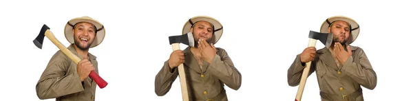 Homem com machado isolado em branco — Fotografia de Stock