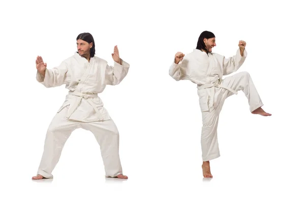 Karate dövüşçüsü beyaz üzerine izole — Stok fotoğraf