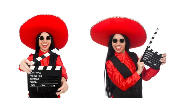 Mujer mexicana en concepto divertido en blanco —  Fotos de Stock