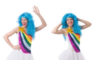 Beyaz izole peruk kadınla 