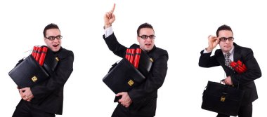 Adam beyaz izole dinamit ile 