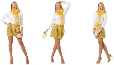 Kadın kolajı beyaz üzerinde izole görünüyor.