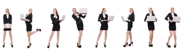 Donna d'affari con computer portatile isolato su bianco — Foto Stock
