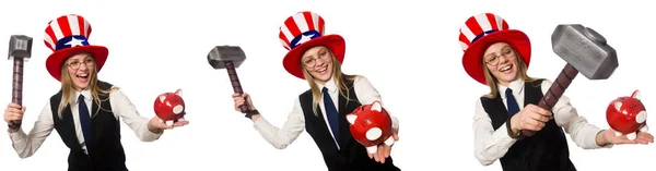 Κολάζ με γυναίκα και αμερικανική καπέλο — Φωτογραφία Αρχείου