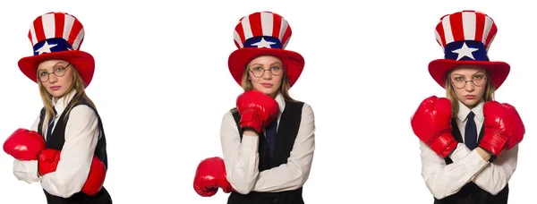 Collage con mujer y sombrero americano — Foto de Stock