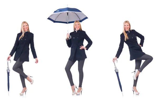 Gyönyörű nő fekete kabát, egy esernyő — Stock Fotó