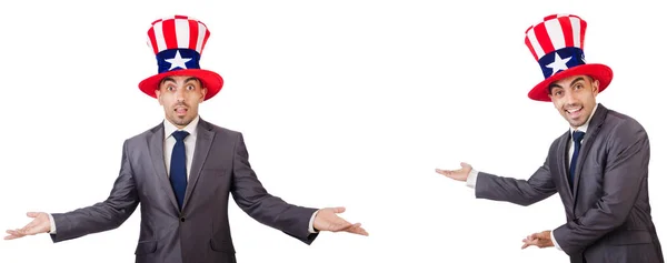 Homme avec chapeau américain isolé sur blanc — Photo