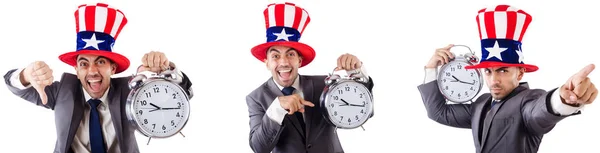 Man with american hat in time management concept — Stock Photo, Image