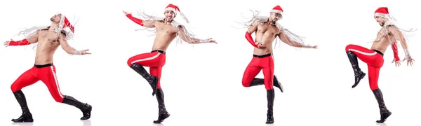 Tanzen nackten Weihnachtsmann isoliert auf weiß — Stockfoto
