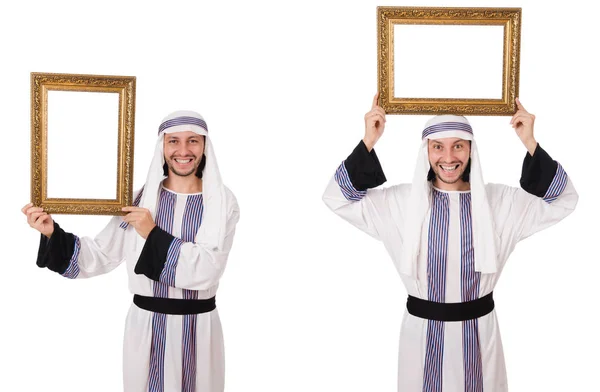 Arab człowiek z ramki na zdjęcia na białym tle — Zdjęcie stockowe