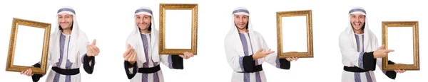 Arab man with picture frame isolated on white — Stock Photo, Image