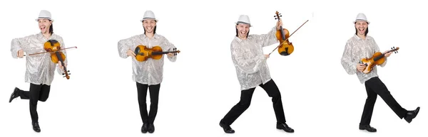 在白色查出的扮演小提琴的年轻人 — 图库照片