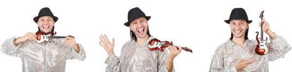 Junger gutaussehender Mann spielt kleine Gitarre — Stockfoto