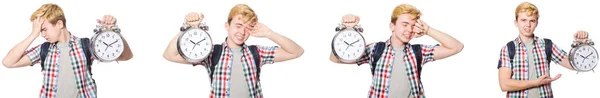 Menino com despertador no conceito de gerenciamento de tempo — Fotografia de Stock