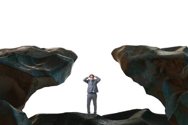 Businessman fallen to the gap in mountains — Stock Photo, Image