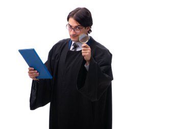 Genç yakışıklı Yargıç üzerinde beyaz izole 