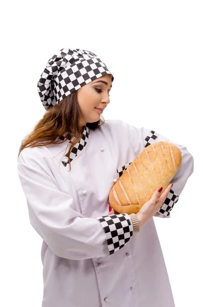 Jeune boulanger femelle isolé sur blanc — Photo