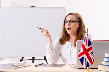 Sınıfta Bayan İngilizce öğretmeni 