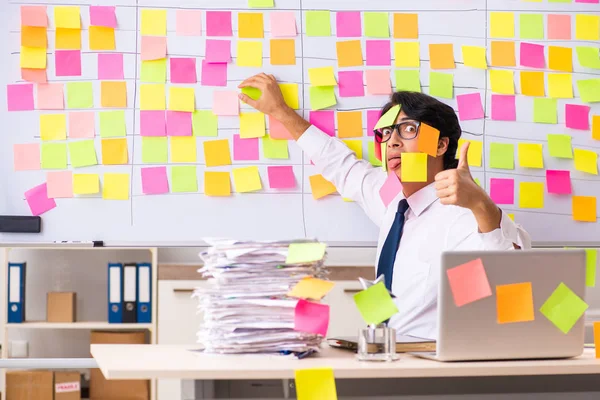 Jeune employé dans un concept de priorités conflictuelles — Photo