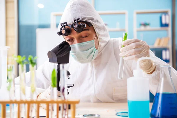 Hombre biotecnológico científico químico que trabaja en el laboratorio —  Fotos de Stock