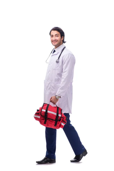 Jonge mannelijke arts paramedicus geïsoleerd op wit — Stockfoto