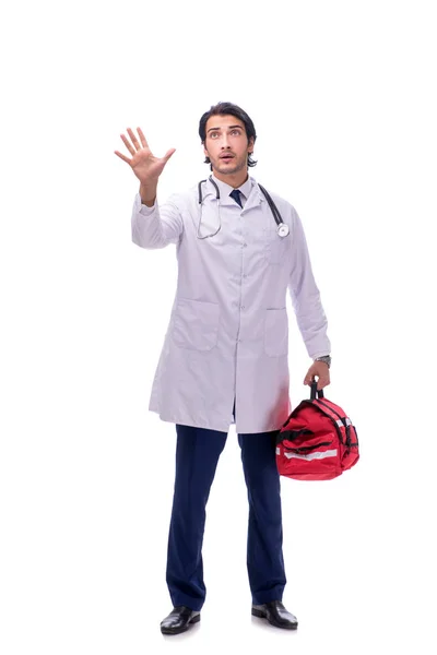 Jovem médico paramédico do sexo masculino isolado em branco — Fotografia de Stock