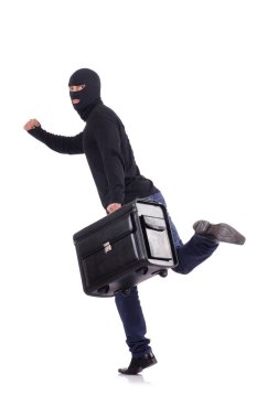 Çanta üzerinde beyaz izole erkek hırsız 