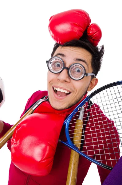 Funny man in sports concept on white — Stock Photo, Image