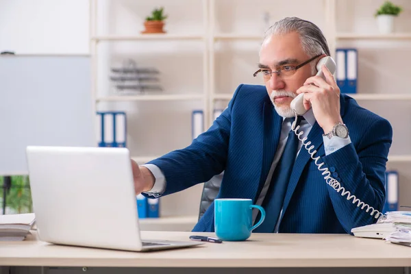 Dipendente di sesso maschile anziano che lavora in ufficio — Foto Stock